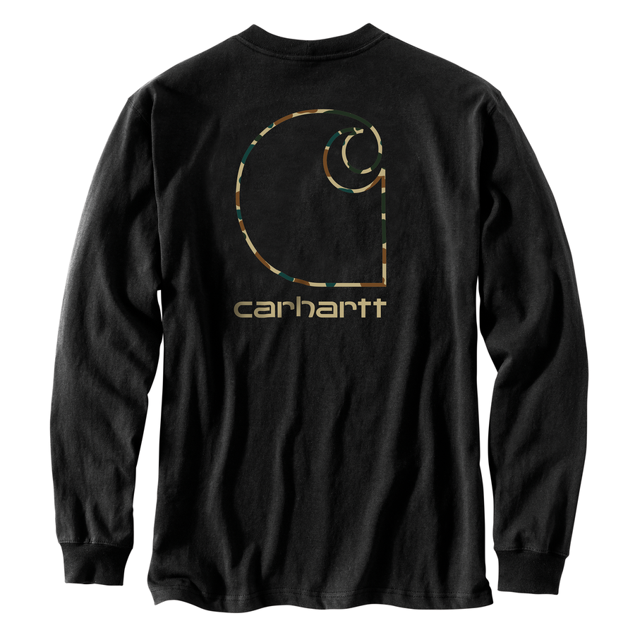 CARHARTT RELAXED FIT HEAVYWEIGHT LONG-SLEEVE POCKET CAMO C GRAPHIC T-SHIRT 105583