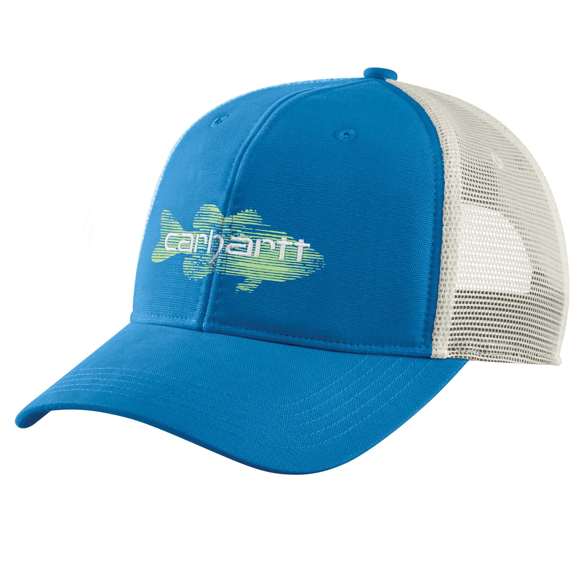 流行に GRAPHIC FISH MESH-BACK CANVAS CARHARTT CAP 105694 BLUE AZURE 服&ファッション小物