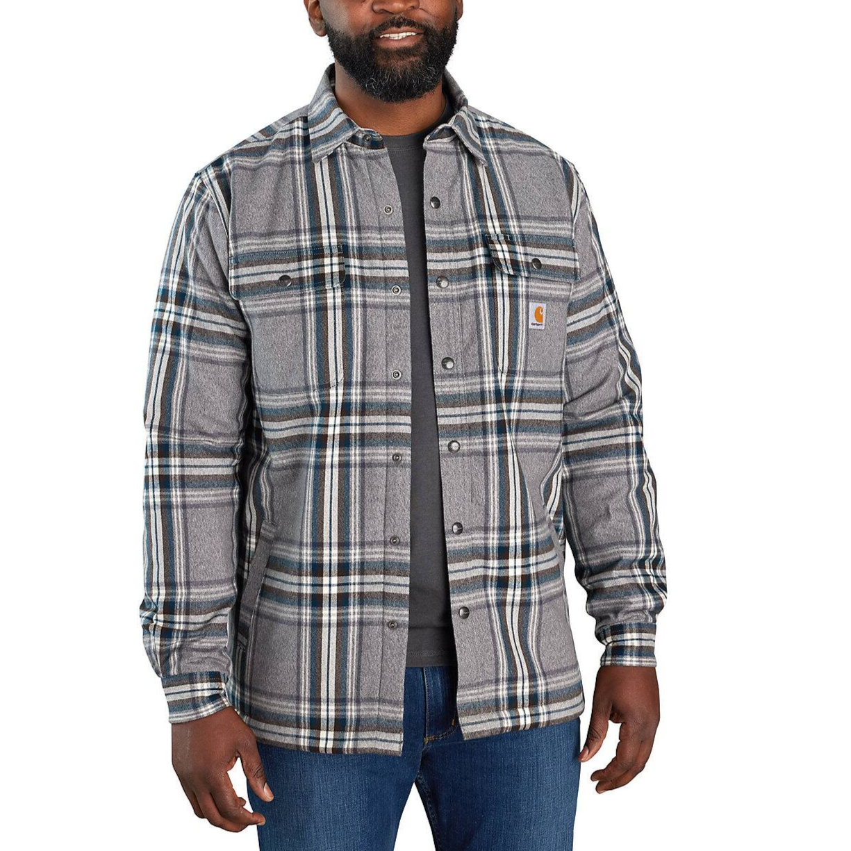 CARHARTT RELAXED FIT FLANNEL SHERPA LINED SHIRT JAC ASPHALT 105430