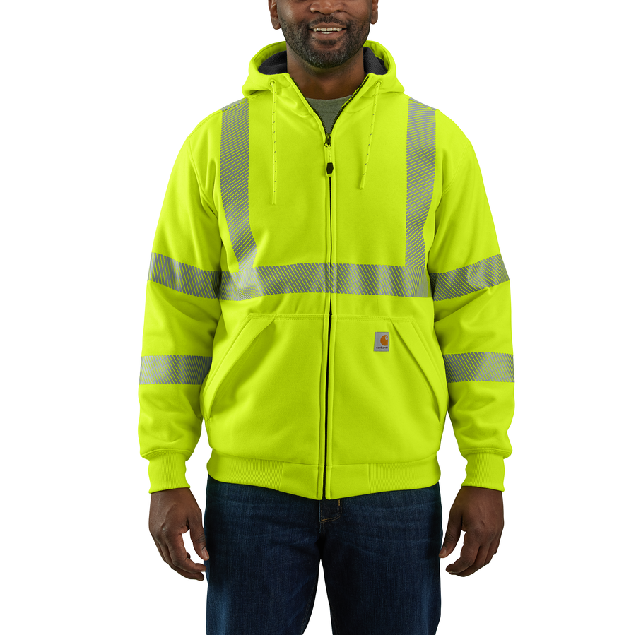 CARHARTT HIGH VISIBILITY RAIN DEFENDER LOOSE FIT MIDWEIGHT THERMAL LINED FULL ZIP CLASS 3 SWEATSHIRT 104988