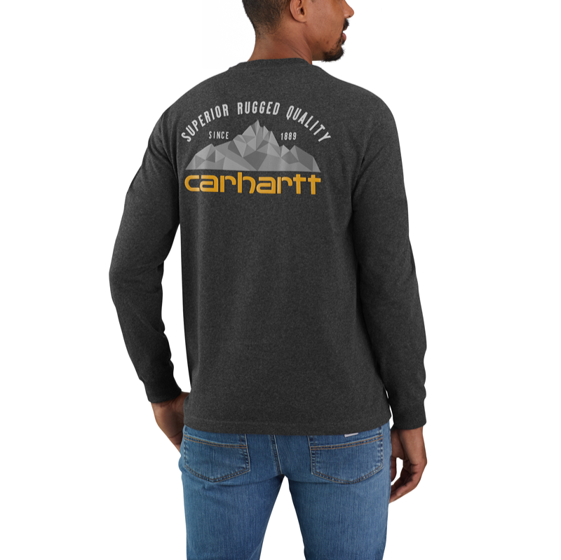 CARHARTT RELAXED FIT HEAVYWEIGHT LONG-SLEEVE POCKET MOUNTAIN GRAPHIC T-SHIRT CARBON HEATHER 105058